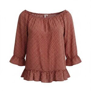 🌿 Grande & Greene Boho Peasant Blouse Salmon Off Shoulder Cottagecore Large